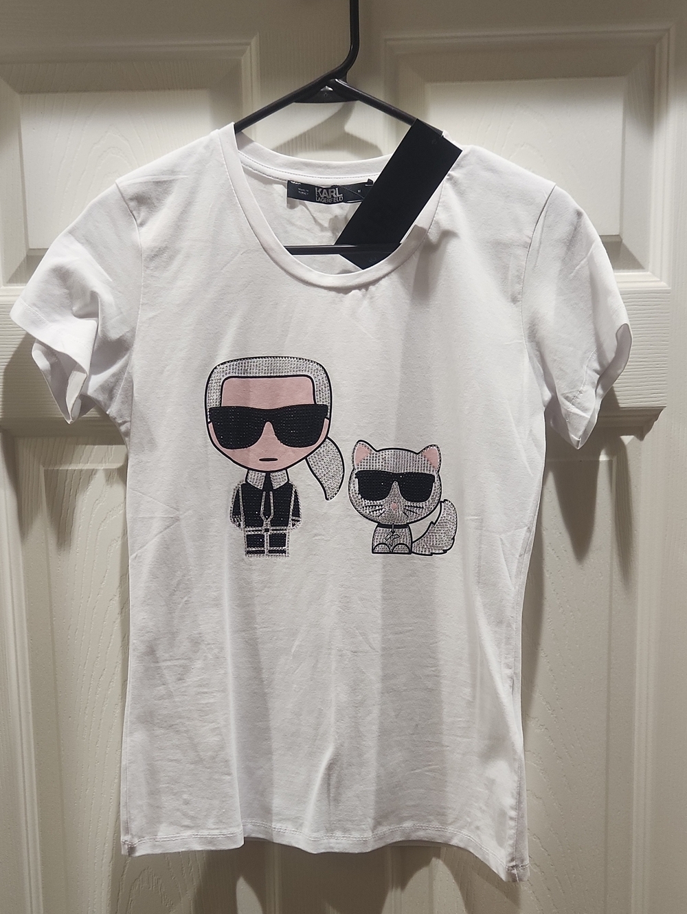 Karl Lagerfeld Kids White Tee with Pink & Black Character Graphic